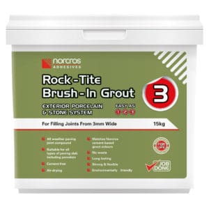 Norcros Rock-Tite Grout is a cement-free brush in permeable jointing compound designed for filling joints from 3mm wide between concrete, natural stone and porcelain paving slabs which have been laid onto a solid permeable base using Norcros Rock-Tite Mortar. It has been specifically developed to match the Norcros 4 into 1 and Flexible Wide Joint Grout colours to complement tiles used indoors and to create a continuous living space.Available in blanched almond, Tropical ebony, Steel Grey. London, Birmingham, Cornwall, Devon, Bristol, Manchester, Wales, Scotland.